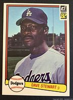 Front of 1982 Donruss #410 Dave Stewart rookie card showing player portrait and team details