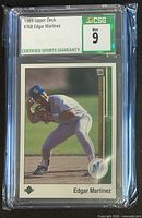 Front of CSG-slabbed Edgar Martinez 1989 Upper Deck card showing grade label