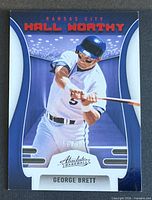Front of George Brett Panini Absolute Hall Worthy card, serial 56/99 visible