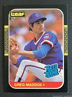 Front of Greg Maddux 1987 Leaf Rated Rookie card