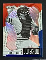 Front of Johnny Bench 2021 Panini Prizm Old School Red White & Blue Prizm card