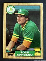 Front of Jose Canseco 1987 Topps rookie card showing player image and card design