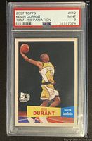 Front of PSA-slabbed 2007 Topps Kevin Durant rookie card showing grade label and card image