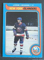 Front of 1979-80 OPC card #193 showing Lorne Henning skating