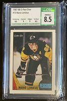 Front of CSG-slabbed 1987-88 O-Pee-Chee Mario Lemieux card with grade label