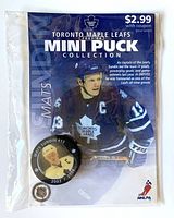 Front of sealed Mats Sundin 2003-04 mini puck with backing card
