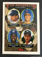 Front view of 1993 Topps #701 card showing Piazza, Fordyce, Delgado, Leshnock images