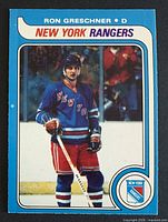 Front of 1979-80 O-Pee-Chee Ron Greschner card showing player image, team name and card design