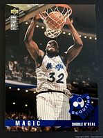 Front of Shaquille O'Neal Upper Deck card showing dunk image and card design