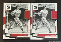 Fronts of two 2022 Panini Donruss Stan Musial cards, base and nickname variation