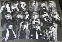 Array of sixteen black-and-white gangster-style portraits
