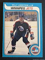 Front of 1979-80 O-Pee-Chee Willy Lindstrom card showing player image and team name