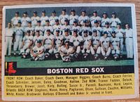 Front of 1956 Topps Boston Red Sox team card showing team photo and card title
