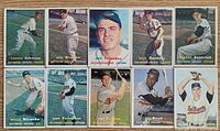 Fronts of all ten 1957 Topps Orioles cards displayed in rows