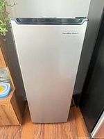 Front view of stainless-look Hamilton Beach upright freezer