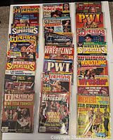 Front covers of entire group laid out on table