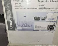 Retail box showing Uberhaus 6-Light Chandelier Dominic Series details
