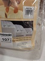 Close-up of size and depth specifications on packaging