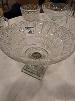 Top angled view of the cut crystal pedestal bowl showing overall form and pattern