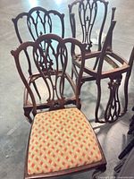 Group of four carved back dining chairs, two with seats, two without