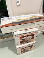 Boxed Toastess warming tray on two boxed Seville chafers