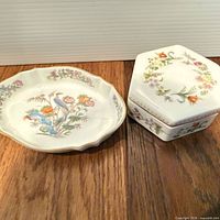 Kutani Crane trinket dish and Mirabelle jewelry box side by side