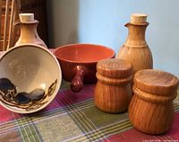Group shot of all six items on tablecloth