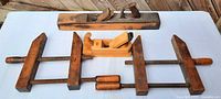 Overview of both planes and two bar clamps on table