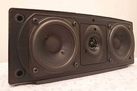 Front angled view showing both woofers and tweeter