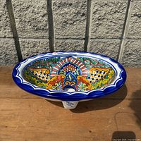 Top view of oval Talavera sink showing full painted design