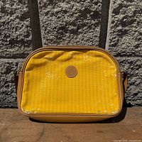 Front view of yellow and brown Fendi crossbody bag