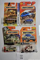 All four carded Matchbox vehicles grouped