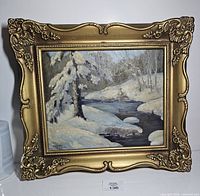 Frontal view of signed T.W. Kidd oil on Masonite in ornate gold frame