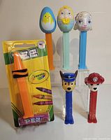 Group shot of all six Pez dispensers
