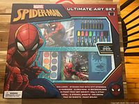 Front of sealed Spider-Man Ultimate Art Set box showing contents list and graphics