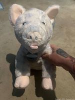 Front view of plush pig showing overall appearance, colors and hang tag