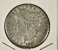 Obverse of 1887 Morgan silver dollar