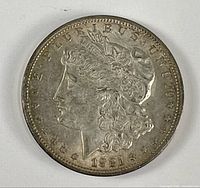 Obverse of 1921 Morgan Silver Dollar showing Lady Liberty profile and date
