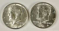 Obverse of two 1964-D Kennedy half dollars