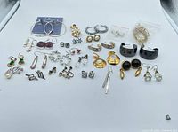 Entire lot of assorted earrings laid out for overview