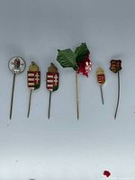 All six Hungarian stick pins laid out