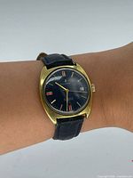 Watch on wrist showing dial, case and strap