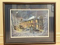 Front view of framed lithograph showing artwork, frame and matting