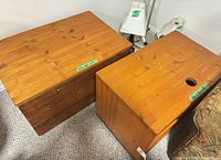 Top view of both solid wood pieces showing size labels and finish