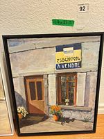 Front view of framed painting showing subject, signature, dimensions note