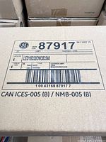 Master carton label showing GE order number, model LED18D380W383540 and medium screw base