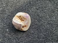 Overall view of polished stone showing drusy cavity and coloration