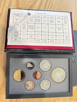 Open presentation case showing all seven coins and spec card