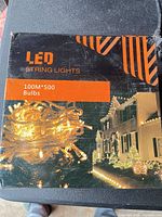 Retail box showing LED String Lights 100 m × 500 bulbs warm white