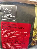 Ventura branding and specifications printed on tent bag